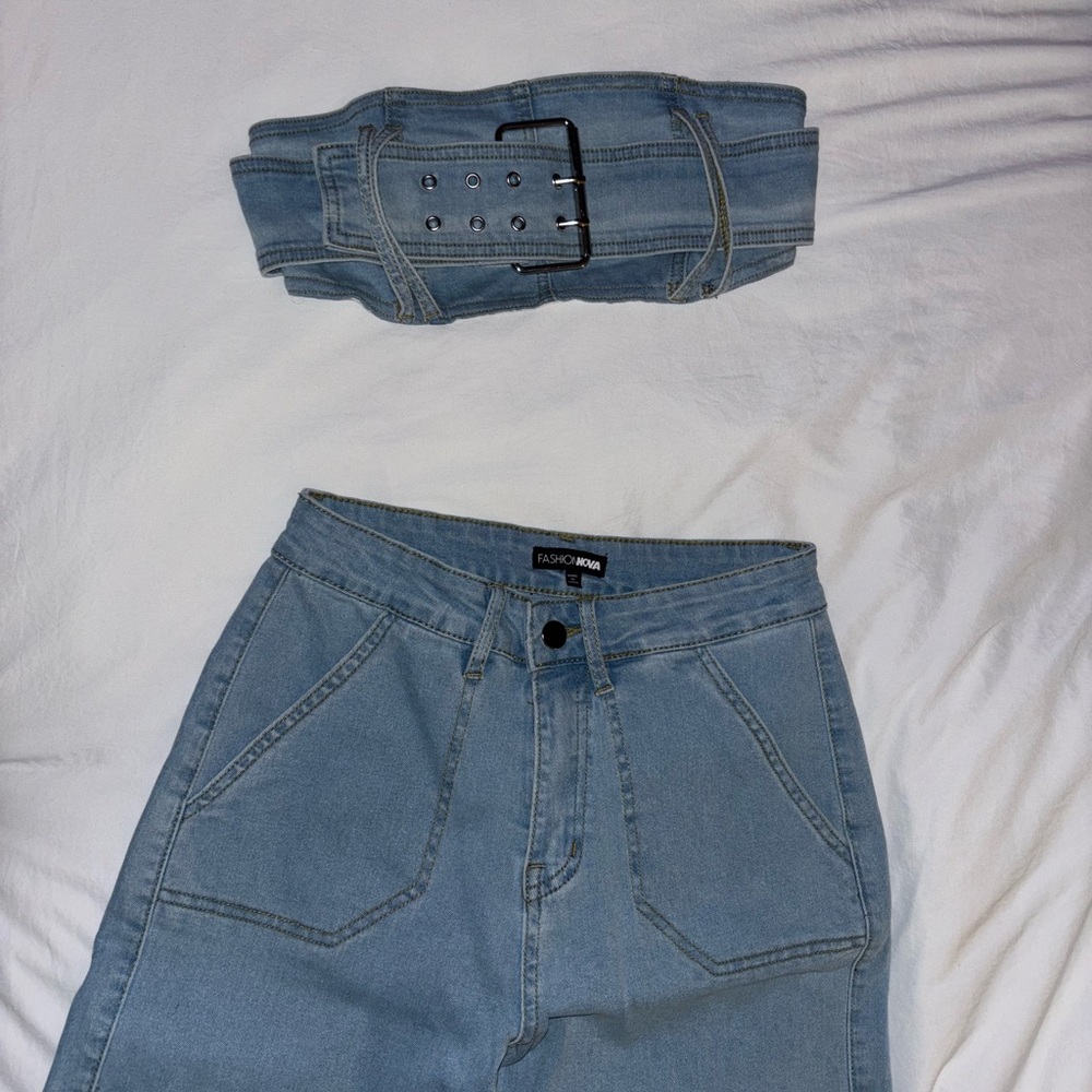 Fashion Nova Cargo Denim 2 Piece Set
